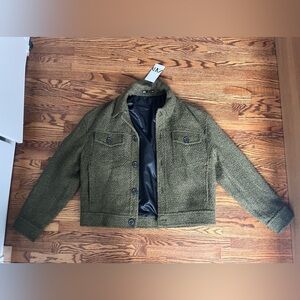 Zara Olive NWTO Bouclé Jacket with Black Lining